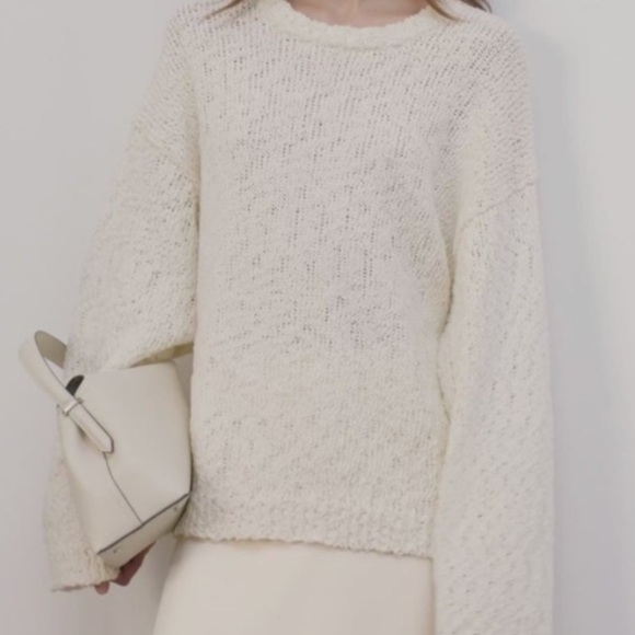Toteme Women's Textured Oversized Cream Cotton Sweater Small - Picture 2 of 9